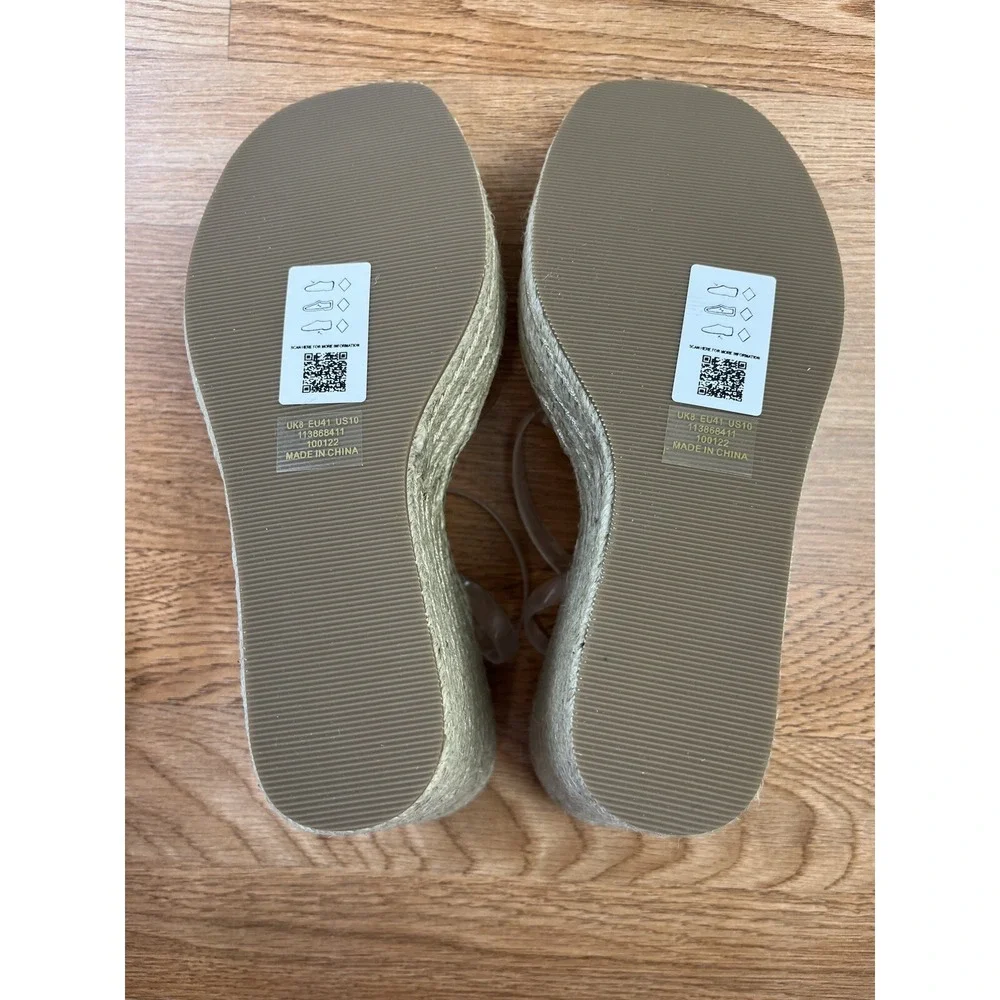 ASOS DESIGN Wide Fit Tasha Espadrille Wedges Sandals in Clear Womens 10 WIDE NEW